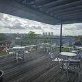 Photograph of the RCR terrace, with a view of Oxford in the distance