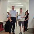 A student receiving an award