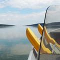  A photo of a floating Chamber and its floats on a motorboat on Mackenzie River, Fort Simpson, June 2025.