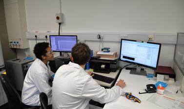 A student receiving instruction at a computer display