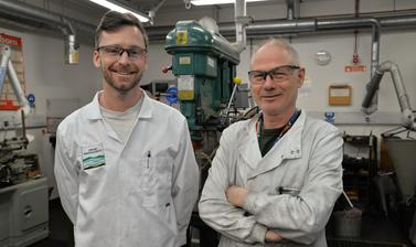 Workshop team photo, featuring James King and Mark Honey