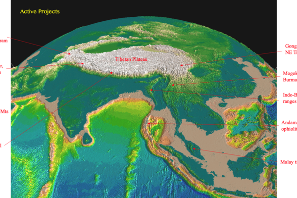 Map of Asia showing locations of active projects for the PETRA group