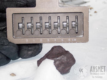LAR12252 Meteorite in the Snow The meteorite used in this study - LAR12252 - when it was discovered in Antarctica. Credit: The ANSMET (ANtarctic Search for METeorites) Program, Case Western Reserve University and the University of Utah.