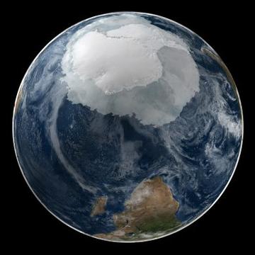 Southern Ocean with Sea Ice Cover View of the Southern Ocean off Antarctica showing present-day sea ice cover, courtesy of NASA