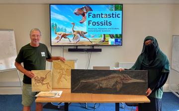 Two demonstrators from the Department of Earth Sciences running the Fantastic Fossils event at the MPLS Primary Science Day