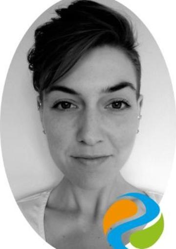 A black and white headshot of Ally with the NERC logo in the bottom right 