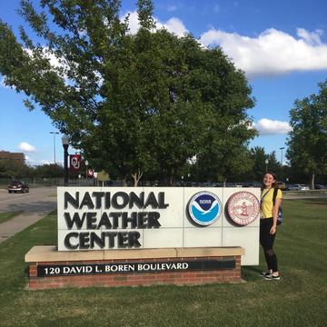 Isabel Smith outside the National Weather Center, US